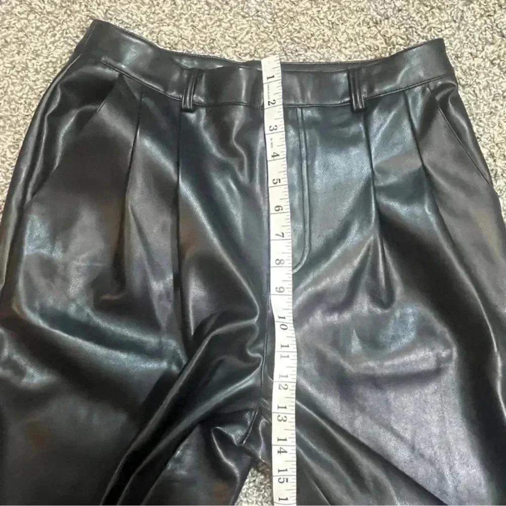 7 For All Mankind Faux Leather Pants Black Wide Leg Trousers pockets siz medium - Picture 8 of 10